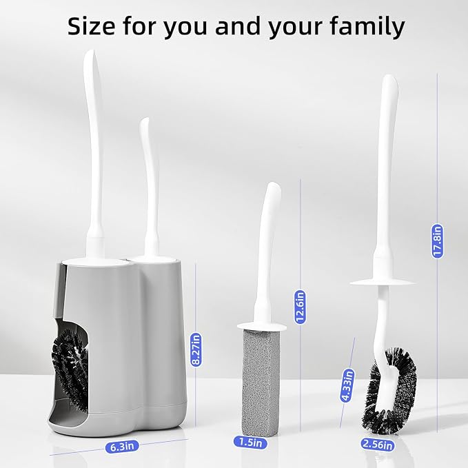 Toilet Brush & Pumice Stone Brush Combo, 2-in-1 Toilet Bowl Brush and Dual-Slot - Image 5