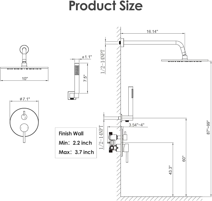 Gabrylly Shower System, Wall Mounted Shower Faucet Set - Image 7