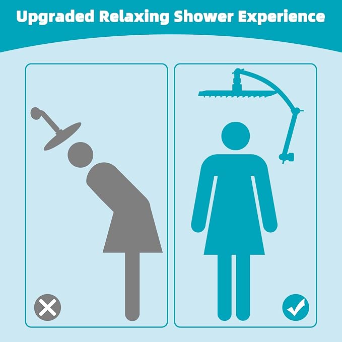 Hibbent Rain Shower Head, Solid Brass Adjustable Shower Arm Extender, Waterfall - Image 6
