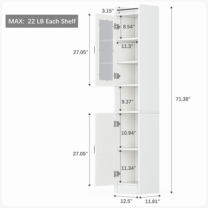 71'' Tall Storage Cabinet, Slim Bathroom Oragnizer, Freestanding Narrow Floor - Image 2