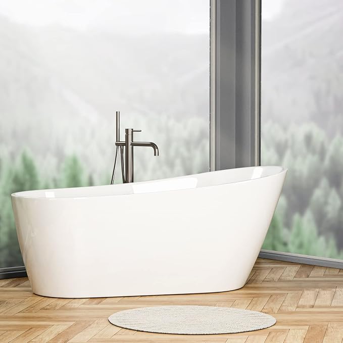 Freestanding Bathtub, 55 inch Acrylic Free Standing Soaking Bathroom Tub by Zevemomo