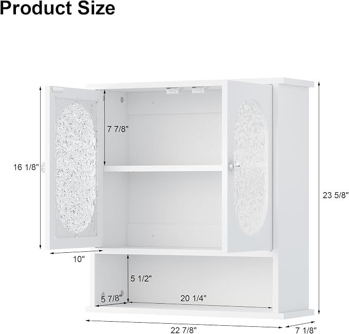 Medicine Cabinet for Bathroom, 2 Acrylic Doors White Oval Bathroom Wall Cabinet - Image 2
