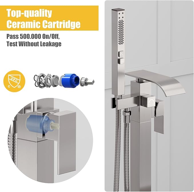 BESy Tub Filler Freestanding Bathtub Faucet Brushed Nickel Floor Mount Tub - Image 4
