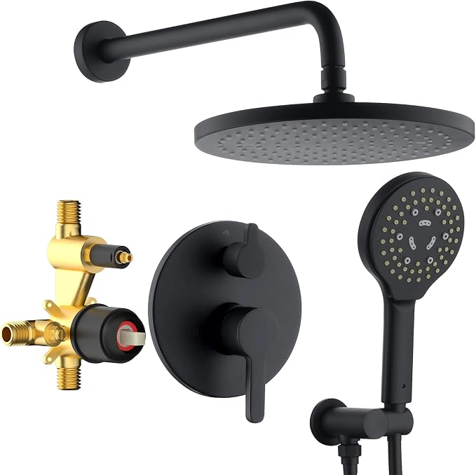 Matte Black Shower Faucet Set, Wall Mount Rain Shower System 10 Inches Shower by LAVATRUM