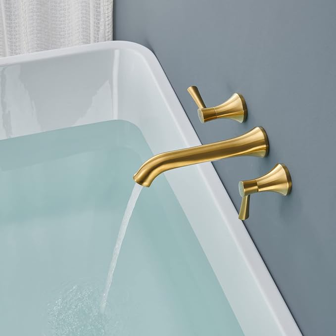 Wall Mount Tub Filler Roman Tub Faucet Brushed Gold Brass Bathtub Faucets - Image 4