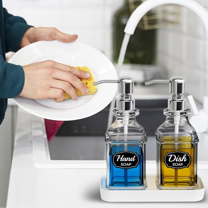 Soap Dispenser - 2 Pack, Antique Design Thick Glass Hand Soap Dispensers - Image 6
