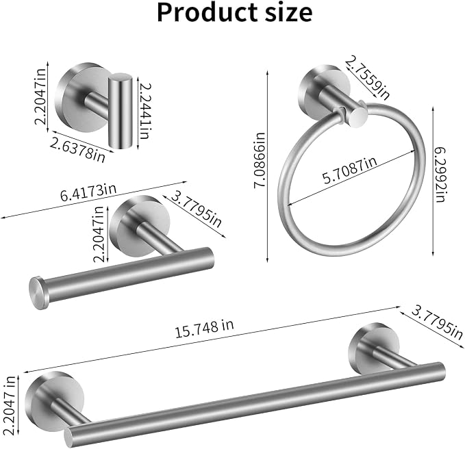 Towel Bar Set Brushed Nickel, Bathroom Towel Ring Set 5pcs Including 2pcs 16'' - Image 2