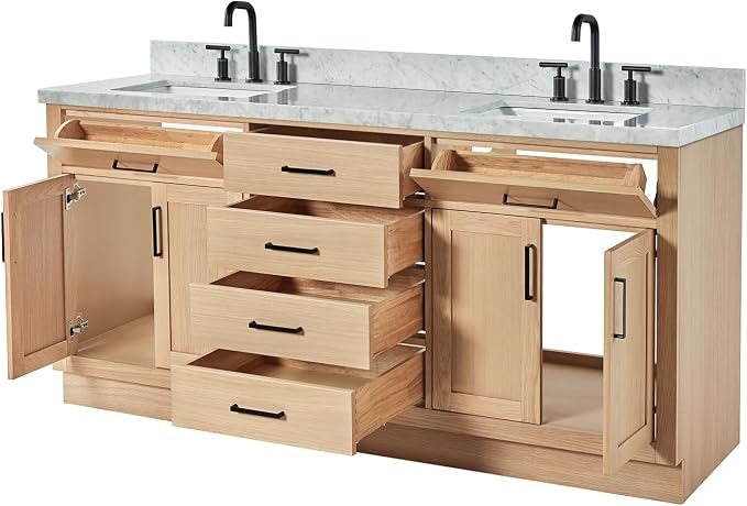 ARIEL Double Bathroom Vanity 73" Inch Oak - Image 6