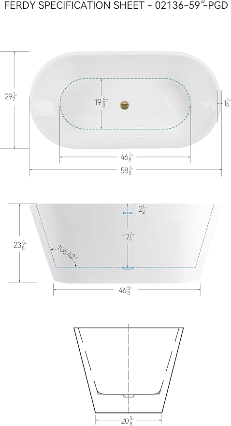 FerdY 59" Shangri-La Elite, Acrylic Freestanding Bathtub, Modern & Contemporary - Image 7