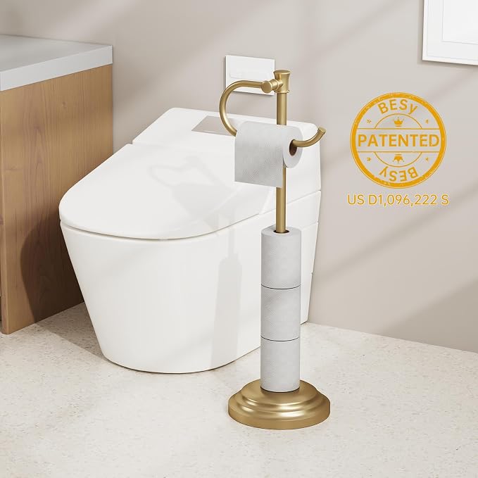 BESy Toilet Paper Holder Free Standing Bathroom Toilet Tissue Holder Stand - Image 2