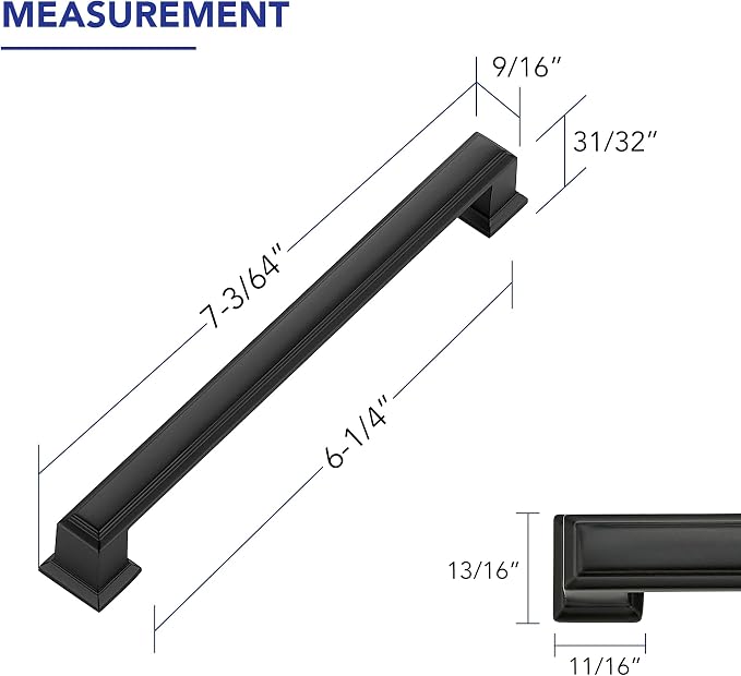 Ravinte Hardware 5 Pack Matte Black Cabinet Pulls, 6-1/4 Inch Hole Center Zinc - Image 2