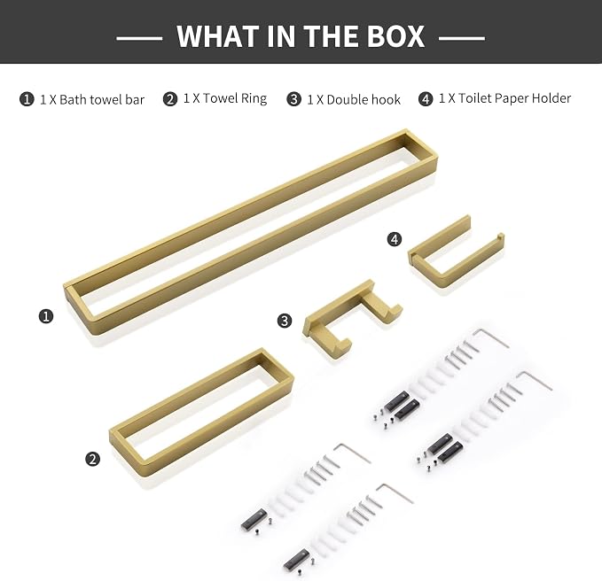 Bathroom Hardware Accessories Set Brushed Gold Towel Bar Set Square Bathroom - Image 7