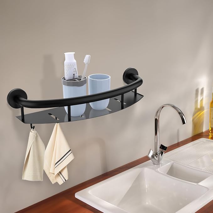 Black Shower Grab Bar Shelf 18 Inch, Zepolu Stainless Steel Shampoo Shelf Grab - Image 5