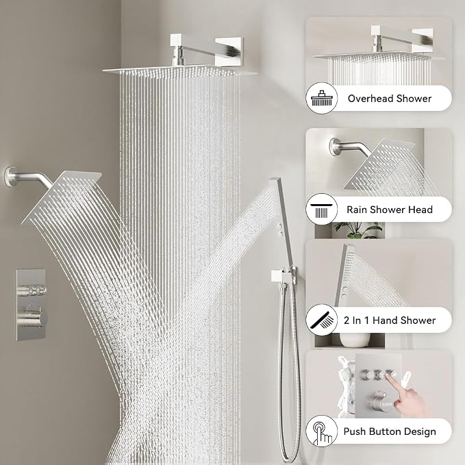 Thermostatic Shower System Brushed Nickel, STARBATH Shower Faucets Sets 12+ 6" - Image 2
