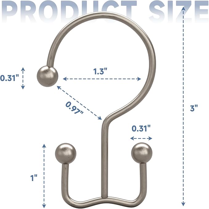 Titanker Shower Curtain Hooks Matte Nickel, Minimalist Simple Double Glide - Image 3