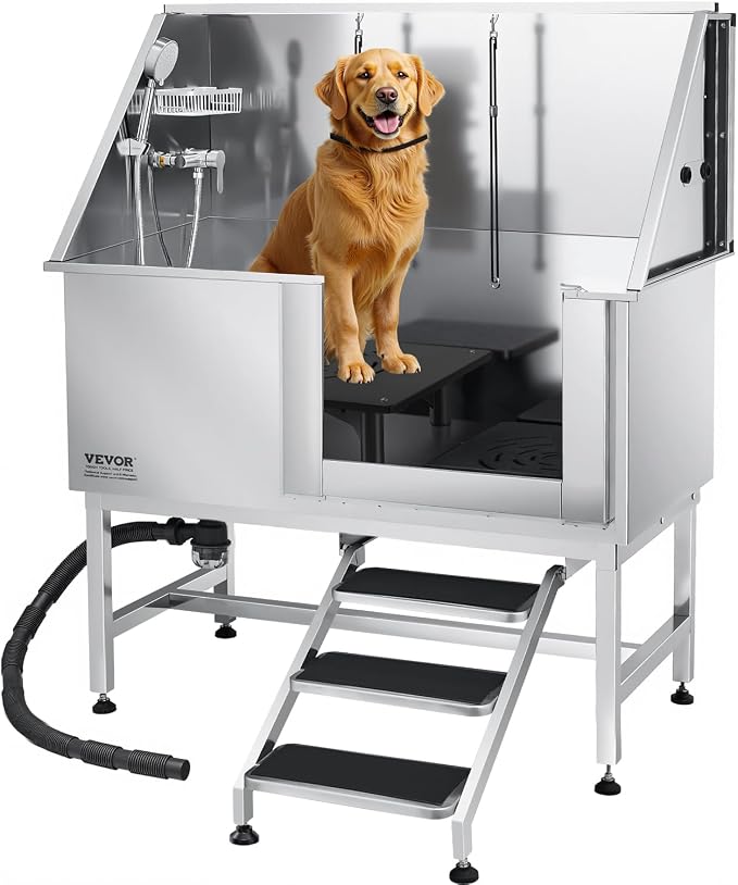 VEVOR Stainless Steel Dog Washing Station, 50 inch Pet Grooming Tub w/Stairs by VEVOR
