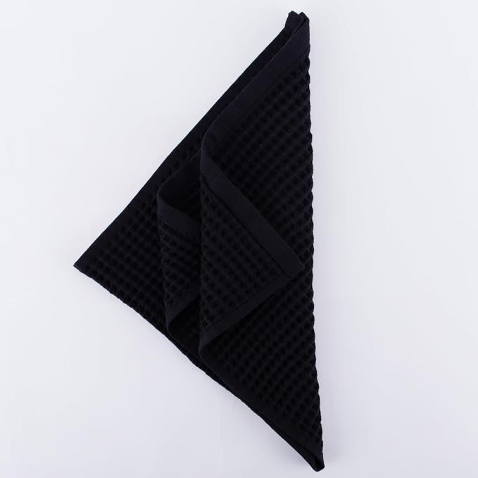PÜSKÜL Organic Waffle Hand & Kitchen Towel 100% Turkish Cotton Set of 3 Black - Image 8