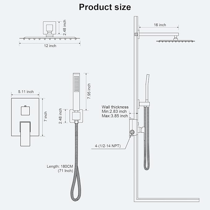 Gold Shower Faucet Set, Rainfall Shower System - Image 8
