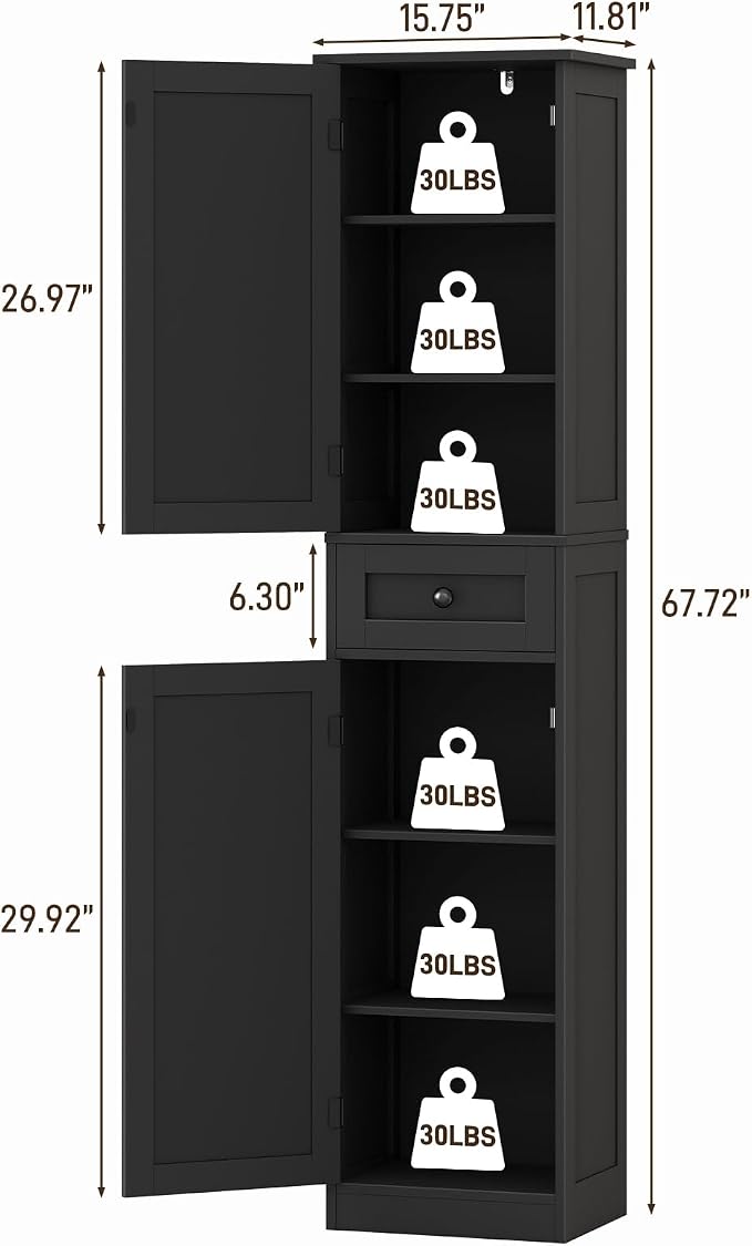 67" H Tall Bathroom Cabinet, Narrow Storage Cabinet - Image 2