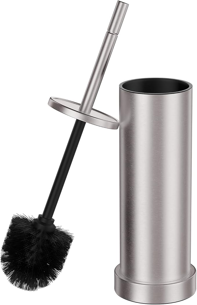 Brushed Nickel Toilet Brush and Holder Set, 304 Stainless Steel Toilet Brush by Kaxnuaxu