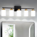 Black and Gold Bathroom Light Fixtures, 5-Light Modern Vanity Light Over Mirror by FonmYim