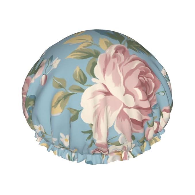 Elegant Peony Shower Cap for Women Reusable Waterproof Stylish Bath Hat Hair by ZEYARUIBO