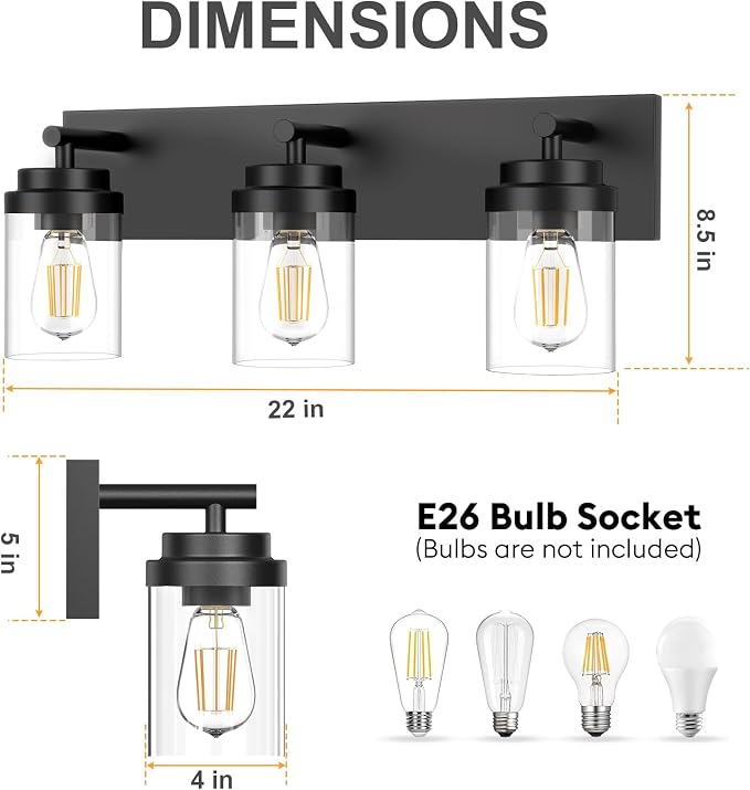 IZORRO Bathroom Vanity Light Fixture, 3-Light 22 Inch Matte Black Bathroom - Image 2
