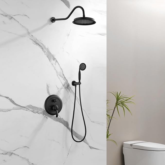Antique Shower Head Faucet Set, Matte Black Vintage Wall Mount Shower Faucets - Image 2