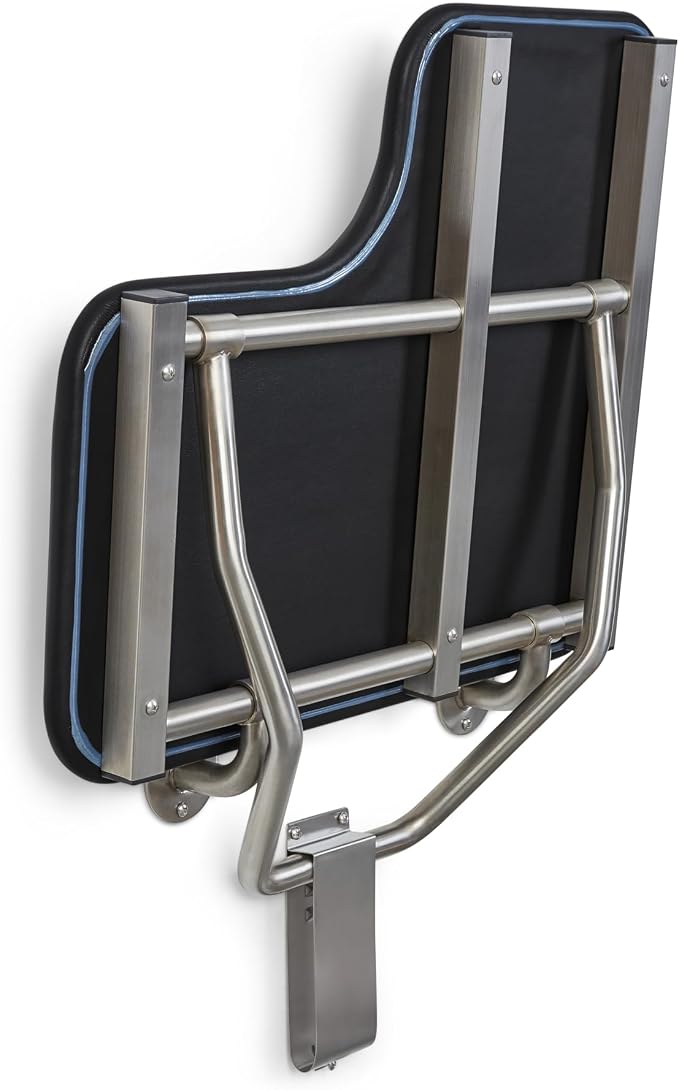 26" x 22.5" Black Padded Cushion Wall Mount Folding Left-Handed Transfer Bench - Image 6