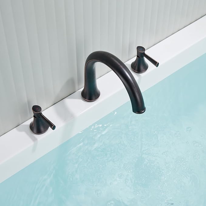 Roman Tub Faucet Deck Mount Tub Filler 2 Handles Oil Rubbed Bronze Bathtub - Image 4
