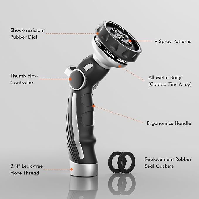 RESTMO Water Hose Nozzle, Metal Garden Hose Sprayer, Heavy Duty | 9 Spray - Image 2