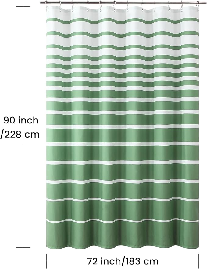 90 Inch Green Shower Curtain, Extra Long Sage Green and White Stripe Waterproof - Image 6