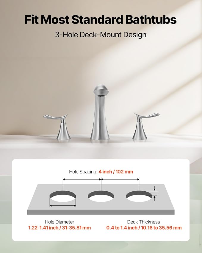VEVOR Roman Tub Faucet, 3 Hole Waterfall Bathtub Faucet, Gooseneck Bath Tubs - Image 3