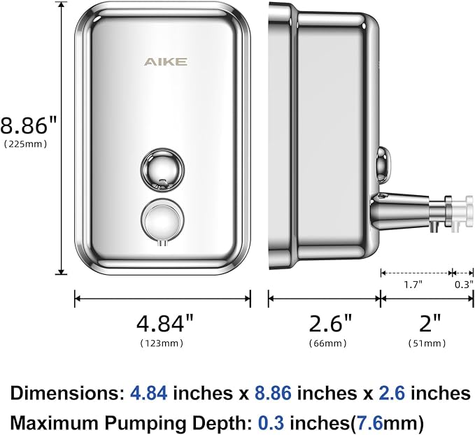 AIKE Polished Stainless Steel Wall Mount Pump Soap Dispenser Polished 34 fl.oz. - Image 4
