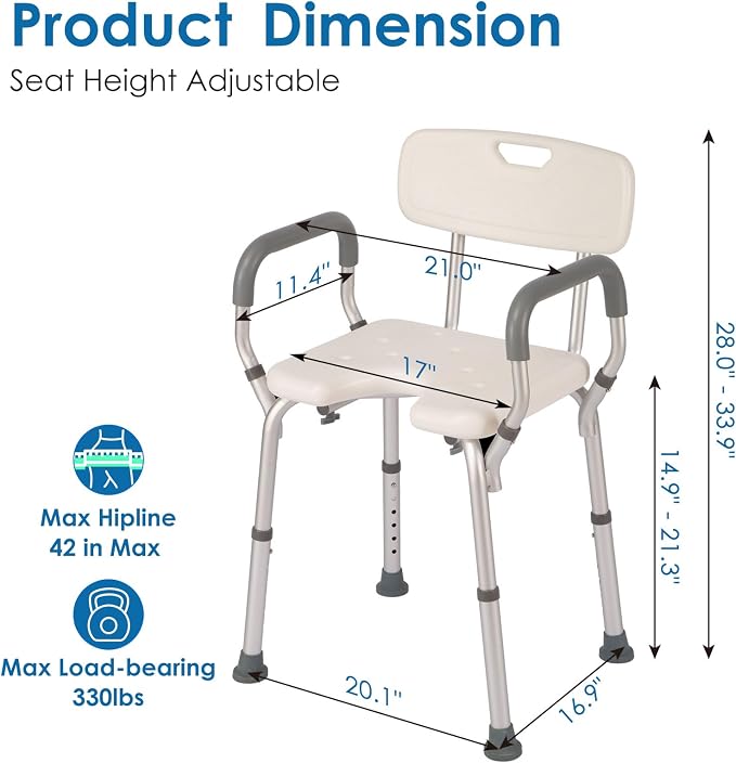 Shower Chair with Arms and Back Heavy Duty 330lbs, Shower Chair - Image 2