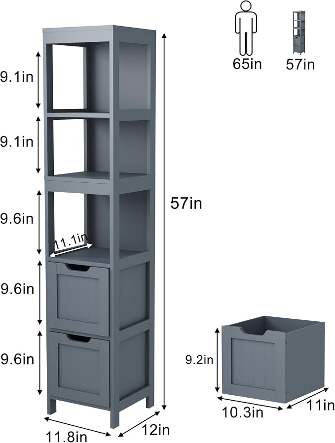 HOMEFORT Bathroom Storage Cabinet, Slim Tall Cabinet, Narrow Floor Cabinet - Image 3