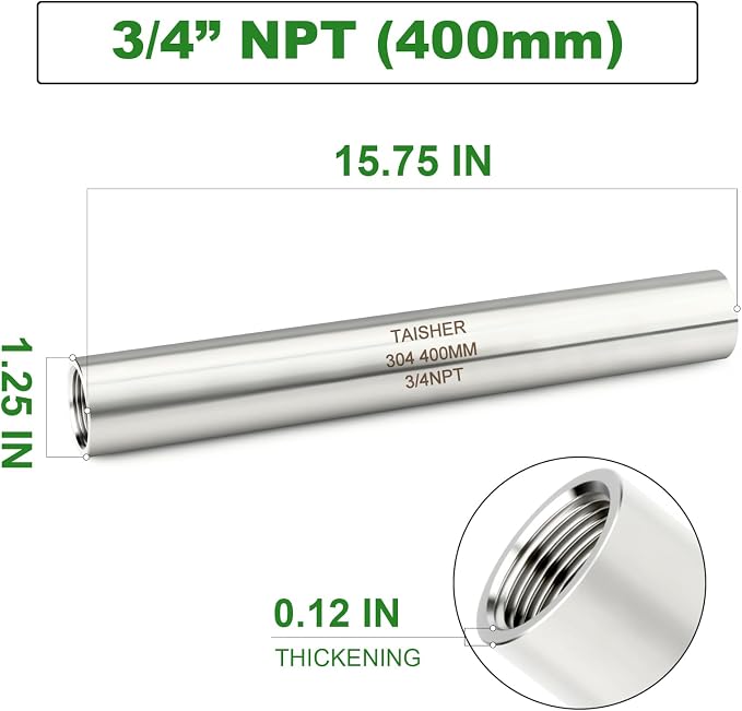 TAISHER 1PCS Stainless Steel Pipe Fittings, 3/4" NPT Female x 3/4" NPT Female - Image 2