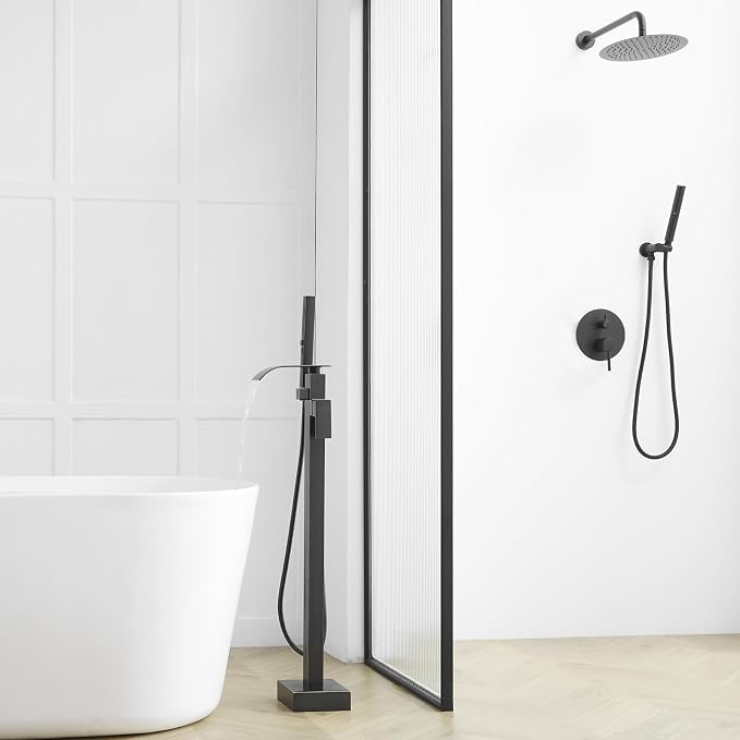 BESy Freestanding Tub Faucet Oil Rubbed Bronze Floor Mounted Tub Filler Faucet - Image 3