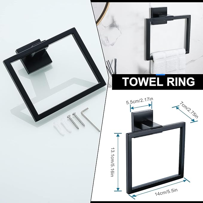 YACVCL 5 Pieces Black Bathroom Accessorie Set 23.6 Inch Towel Bar Set, - Image 5