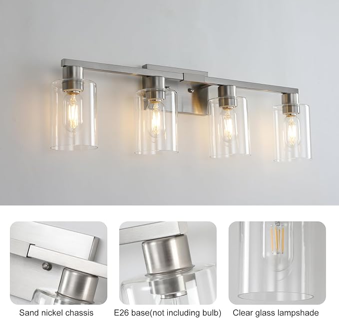 4 Light Bathroom Light Fixtures, Brushed Nickel Modern Bathroom Vanity Light - Image 9