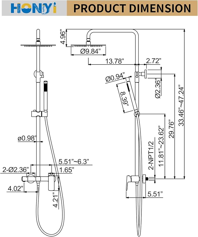 Exposed Shower System with Rain Shower and Handheld Sprayer, Outdoor Shower - Image 7