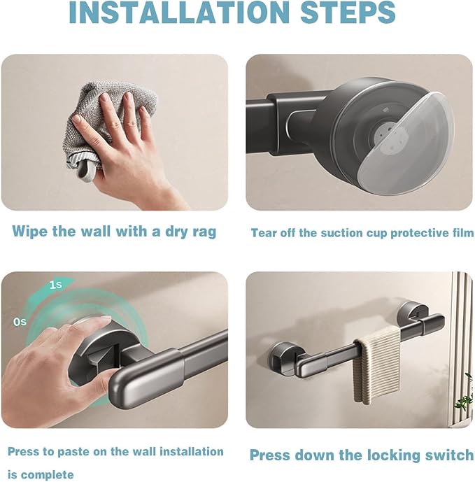 Suction Grab Bars for Showers，Bathroom Shower Grab Bar, Suction Cup Mount - Image 4