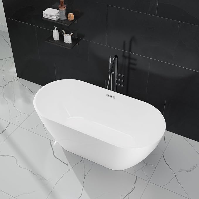 67 Inch Freestanding Acrylic Bathtub, Modern Soaking Tub - Image 3