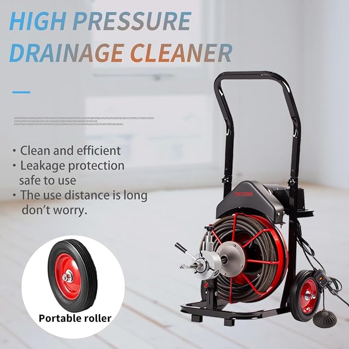 100FT x 1/2 inch Electric Drain Washer, Sewer Spiral Automatic Feed Portable - Image 4