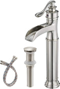 BWE Waterfall Vessel Sink Faucet Brushed Nickel Bathroom Faucet Single Handle by BWE