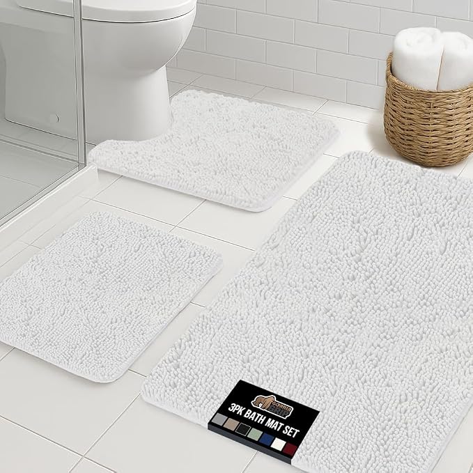 GORILLA GRIP Bathroom Rug Sets 3 Piece, Bath Mat Set and Oval Toilet Base by GorillaGrip