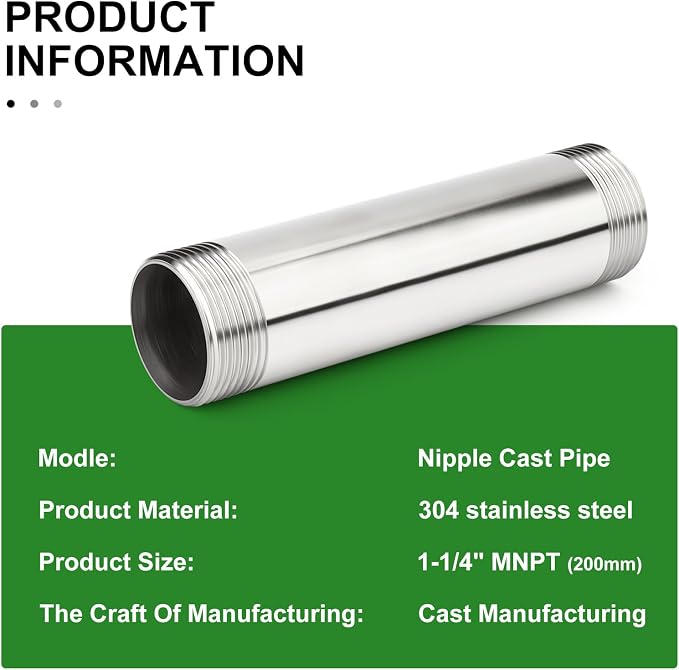 TAISHER 1PCS Stainless Steel Pipe Fittings, 1-1/4" NPT Male x 1-1/4" NPT Male - Image 5