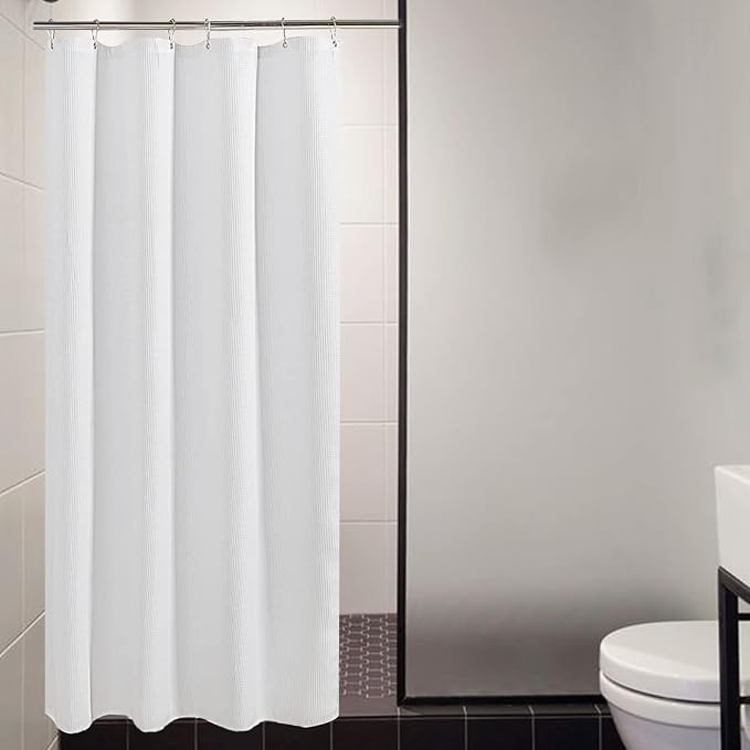 AmazerBath White Waffle Shower Curtain, 36x72 Inches, Fabric Stall Curtain - Image 8