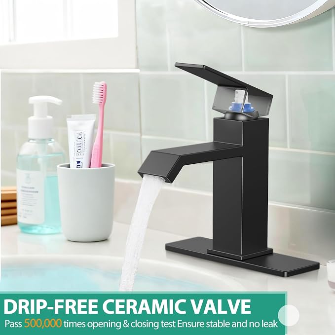 Single Handle Bathroom Faucets, HURRAN Matte Black Bathroom Sink Faucet - Image 5
