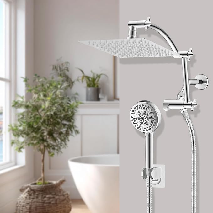 Hibbent All Metal Shower Head, 10 Sprays, Adhesive Showerhead Holder - Image 9